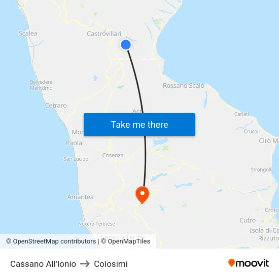 Cassano All'Ionio to Colosimi map
