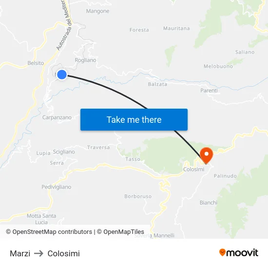 Marzi to Colosimi map