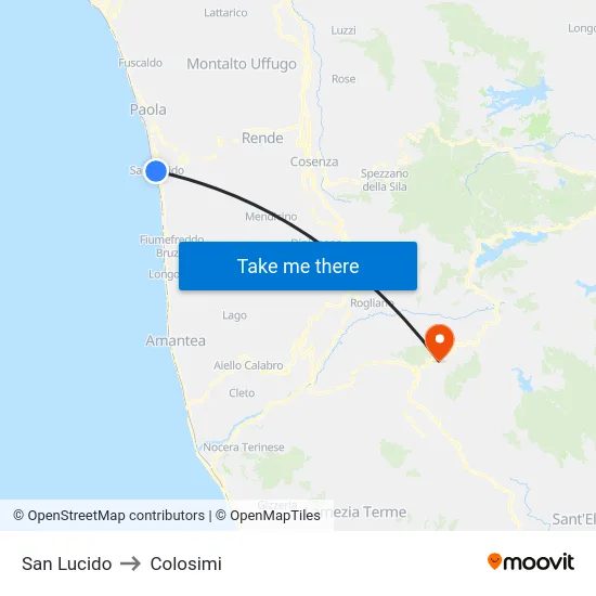San Lucido to Colosimi map