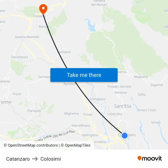 Catanzaro to Colosimi map