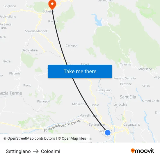 Settingiano to Colosimi map
