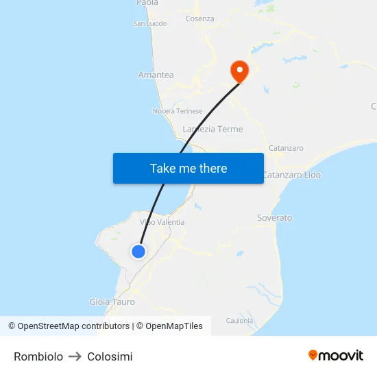 Rombiolo to Colosimi map
