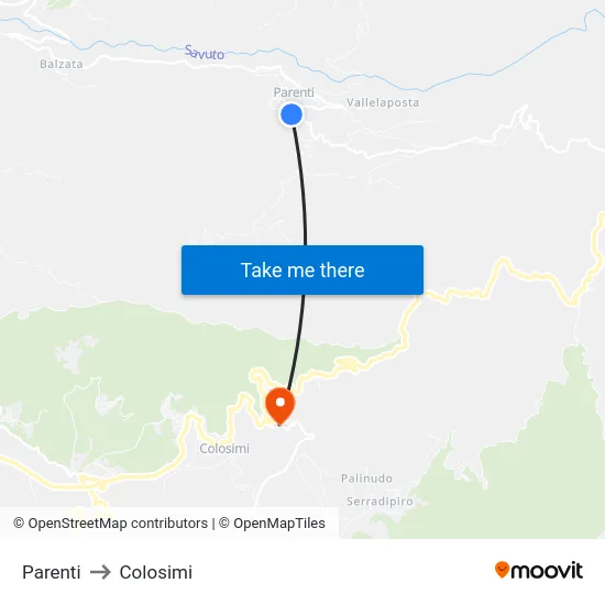 Parenti to Colosimi map