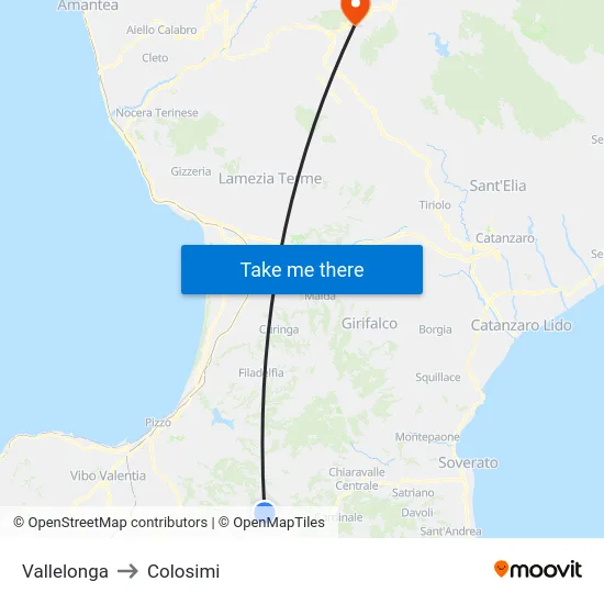 Vallelonga to Colosimi map