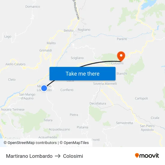 Martirano Lombardo to Colosimi map