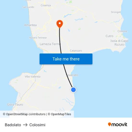 Badolato to Colosimi map