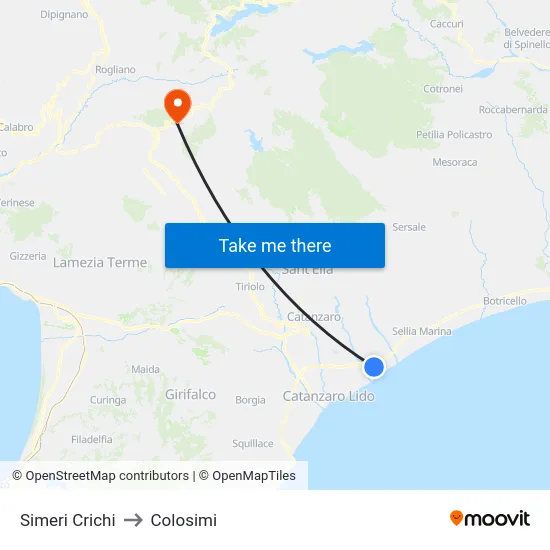 Simeri Crichi to Colosimi map
