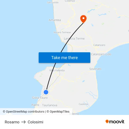 Rosarno to Colosimi map