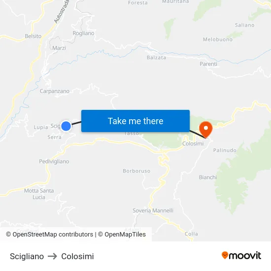 Scigliano to Colosimi map