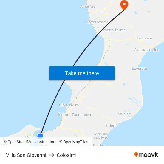 Villa San Giovanni to Colosimi map