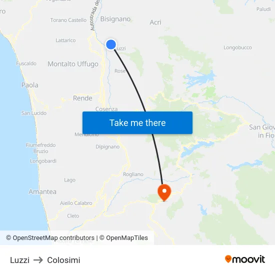Luzzi to Colosimi map