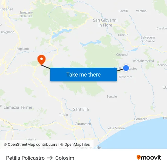 Petilia Policastro to Colosimi map
