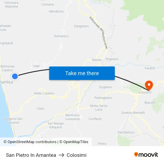 San Pietro In Amantea to Colosimi map