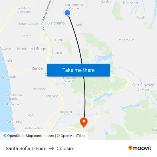 Santa Sofia D'Epiro to Colosimi map