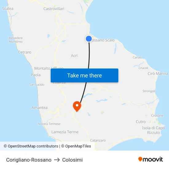 Corigliano-Rossano to Colosimi map