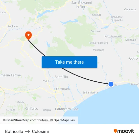 Botricello to Colosimi map
