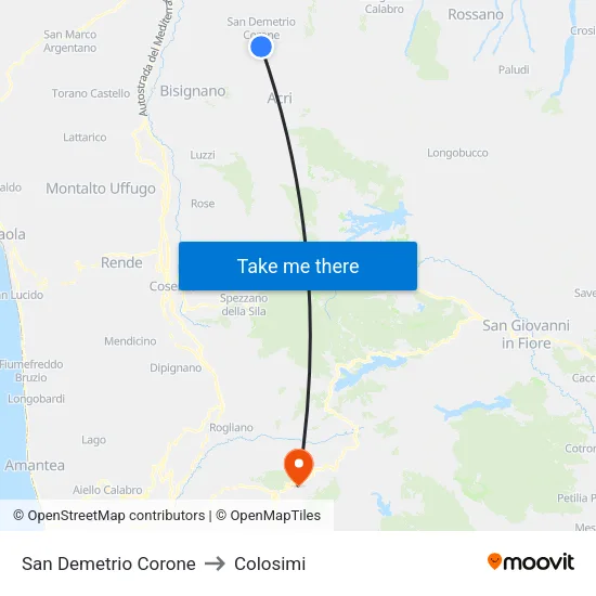 San Demetrio Corone to Colosimi map