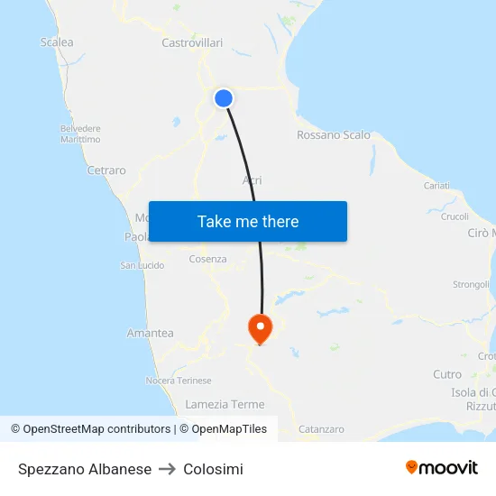 Spezzano Albanese to Colosimi map