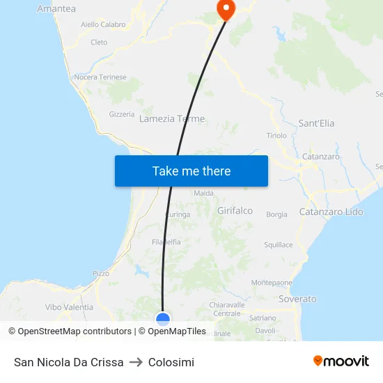 San Nicola Da Crissa to Colosimi map