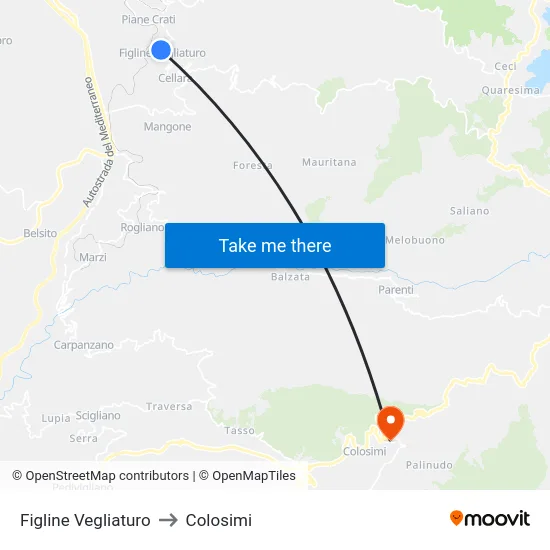 Figline Vegliaturo to Colosimi map