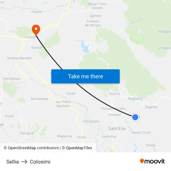 Sellia to Colosimi map