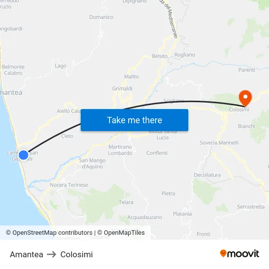 Amantea to Colosimi map