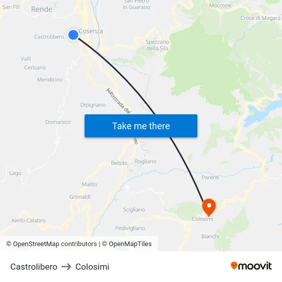 Castrolibero to Colosimi map