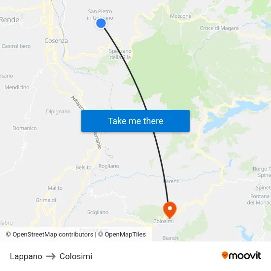 Lappano to Colosimi map