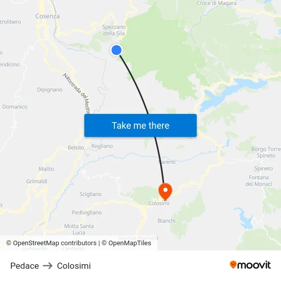 Pedace to Colosimi map