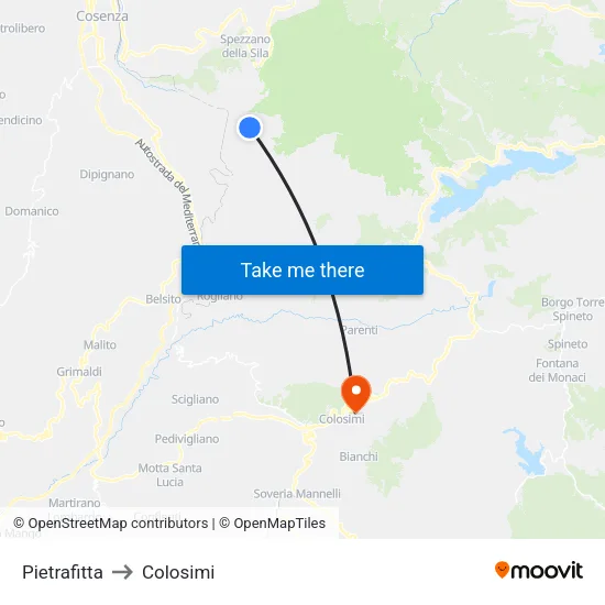 Pietrafitta to Colosimi map