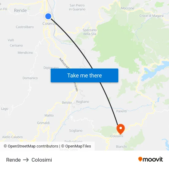 Rende to Colosimi map