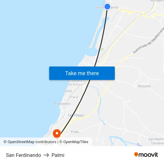 San Ferdinando to Palmi map