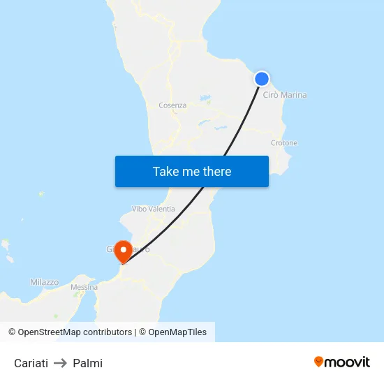 Cariati to Palmi map