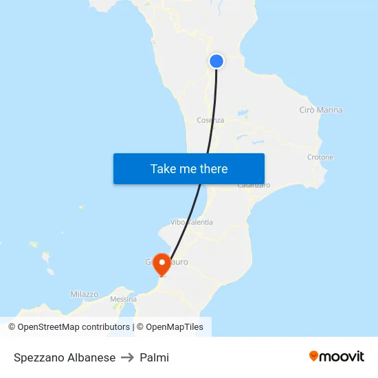 Spezzano Albanese to Palmi map