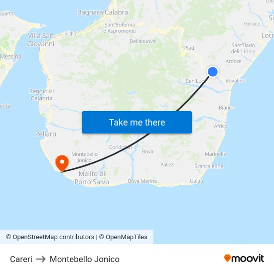 Careri to Montebello Jonico map