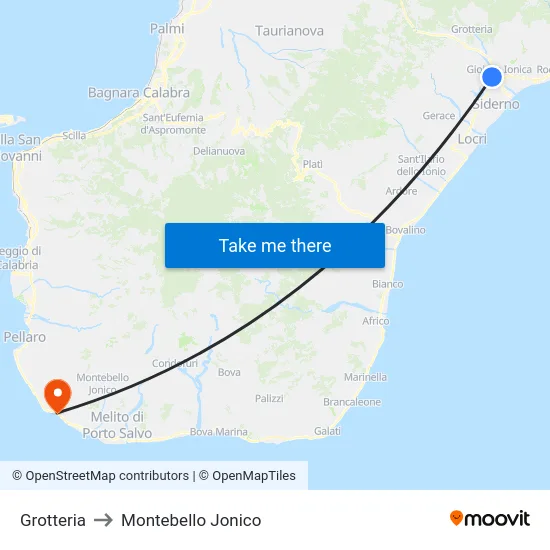 Grotteria to Montebello Jonico map