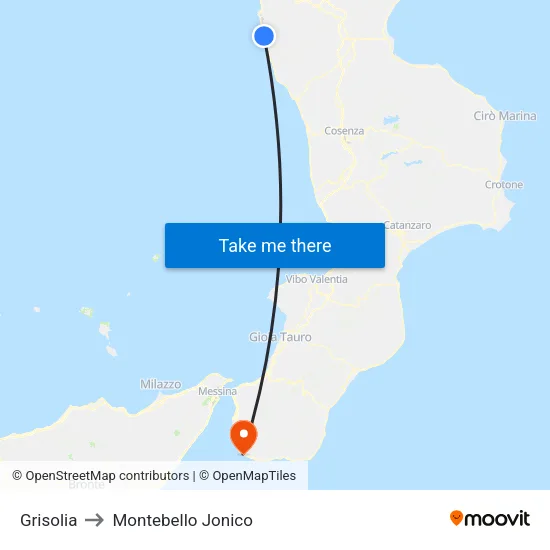 Grisolia to Montebello Jonico map