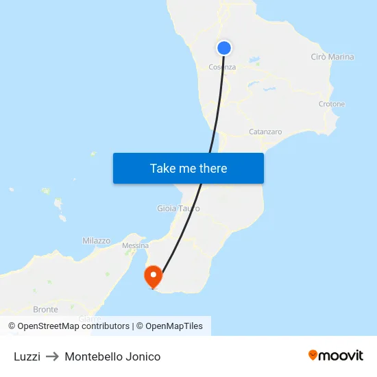 Luzzi to Montebello Jonico map