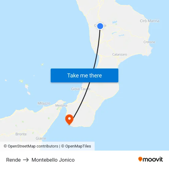 Rende to Montebello Jonico map