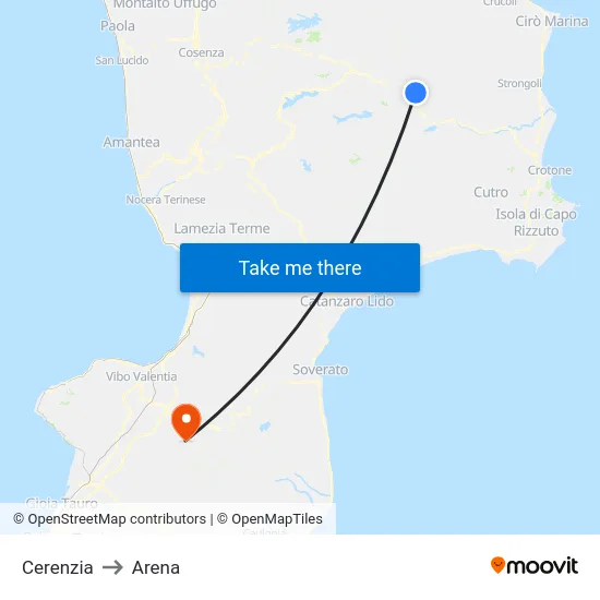 Cerenzia to Arena map