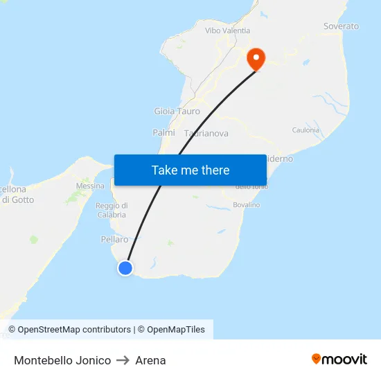 Montebello Jonico to Arena map