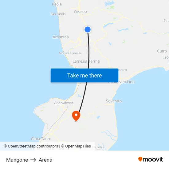 Mangone to Arena map