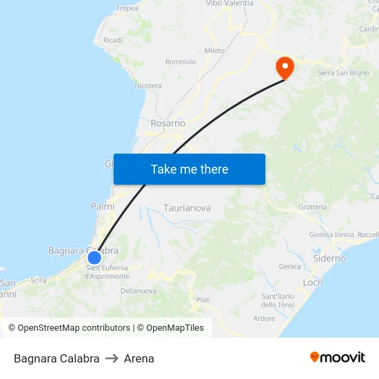 Bagnara Calabra to Arena map