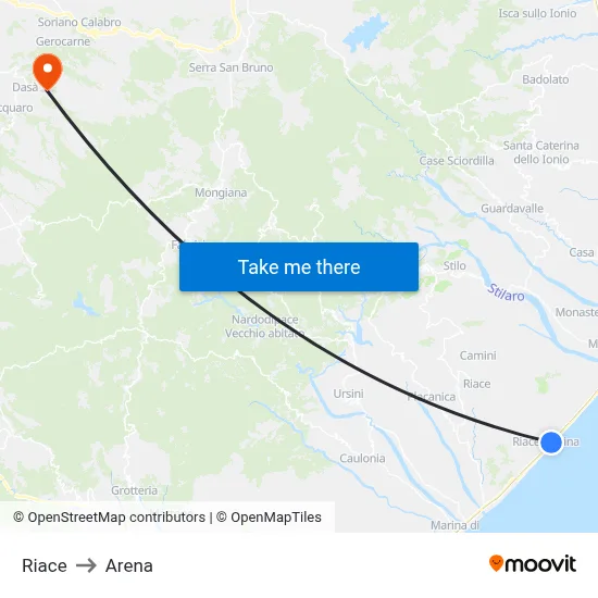 Riace to Arena map