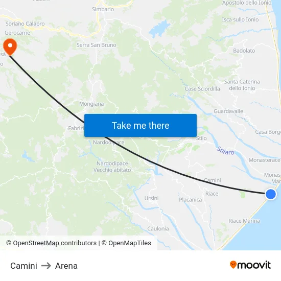 Camini to Arena map