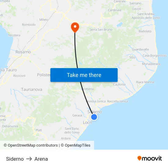 Siderno to Arena map