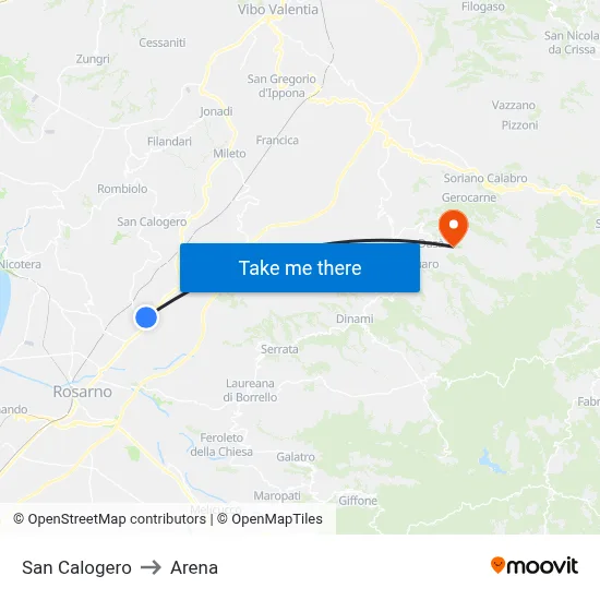 San Calogero to Arena map