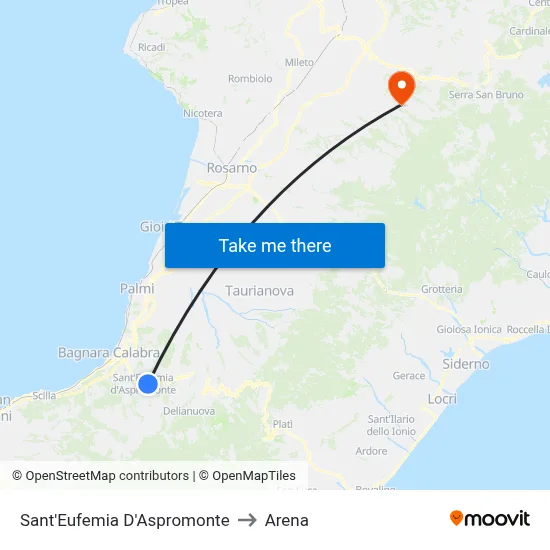 Sant'Eufemia D'Aspromonte to Arena map