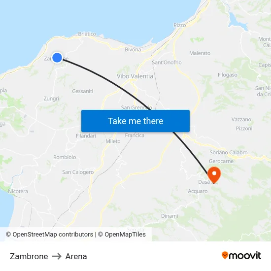 Zambrone to Arena map