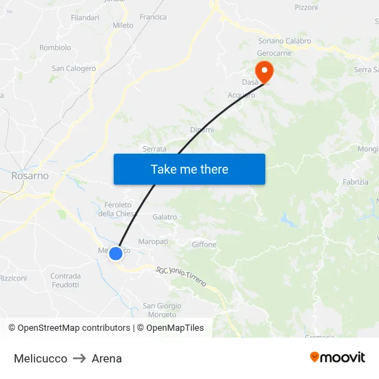 Melicucco to Arena map